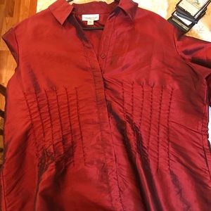 Red Pleated Beaded Shirt - ColdwaterCreek - Sz PXL